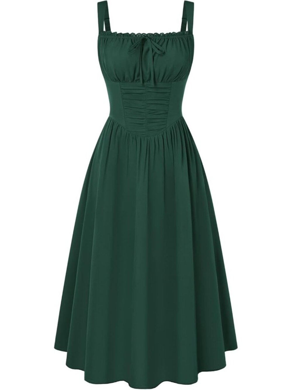 〽️Women Emerald Green Neckline Cold Shoulder Sleeve Corset Midi Party Dress